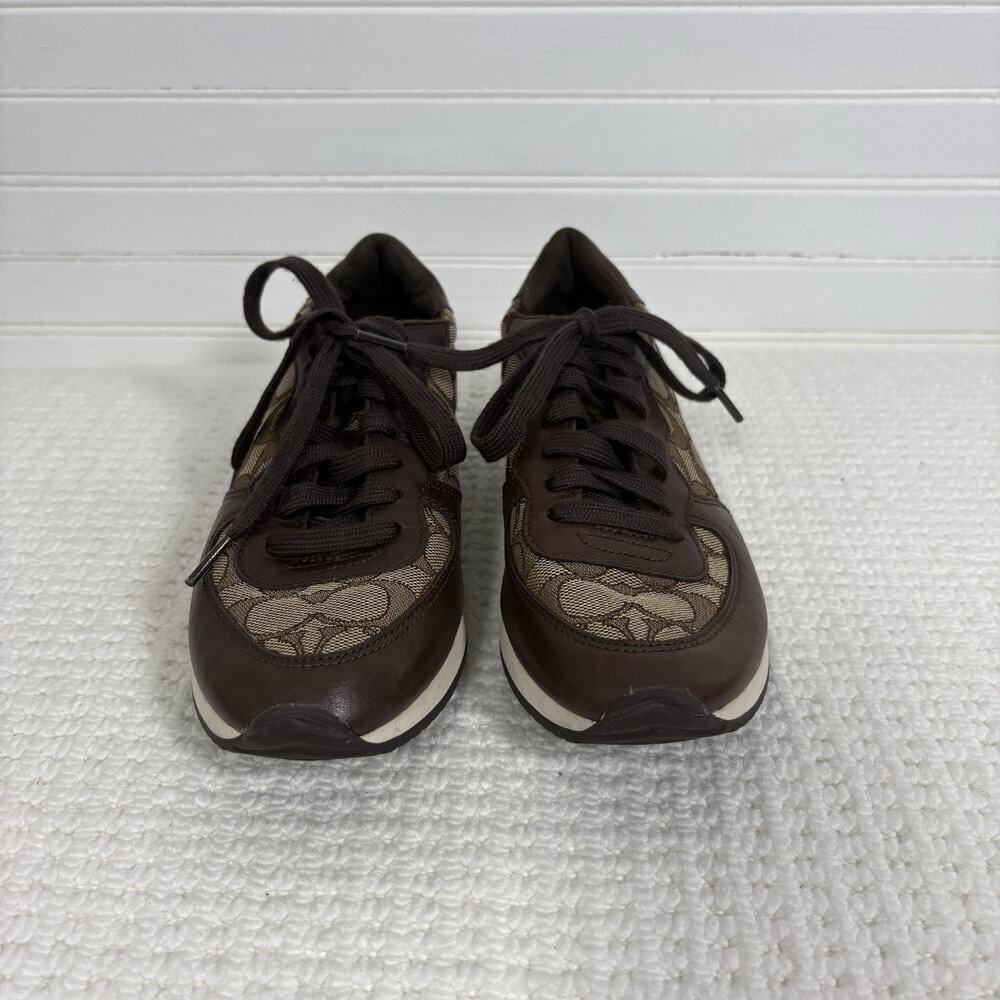 COACH Farah Women's Retro Sneakers Brown & Khaki 6B Signature C Leather Jacquard - Picture 16 of 16